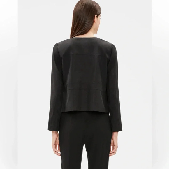 Eileen fisher Sandwashed Tencel Round Neck Jacket silk black NWT size small - Picture 4 of 16